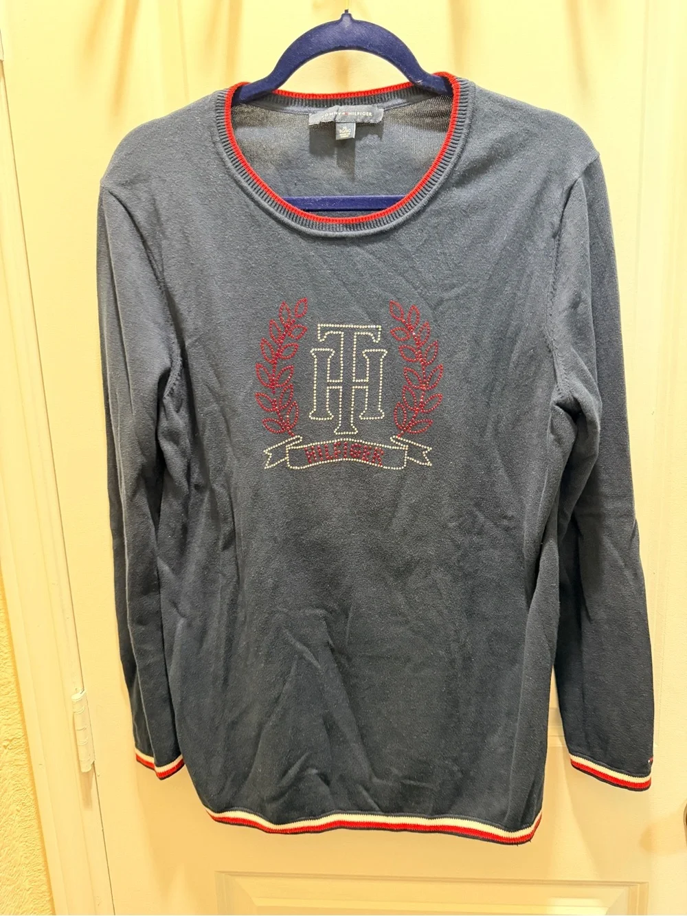 Tommy Hilfiger Navy Sweater with Red & White Trim